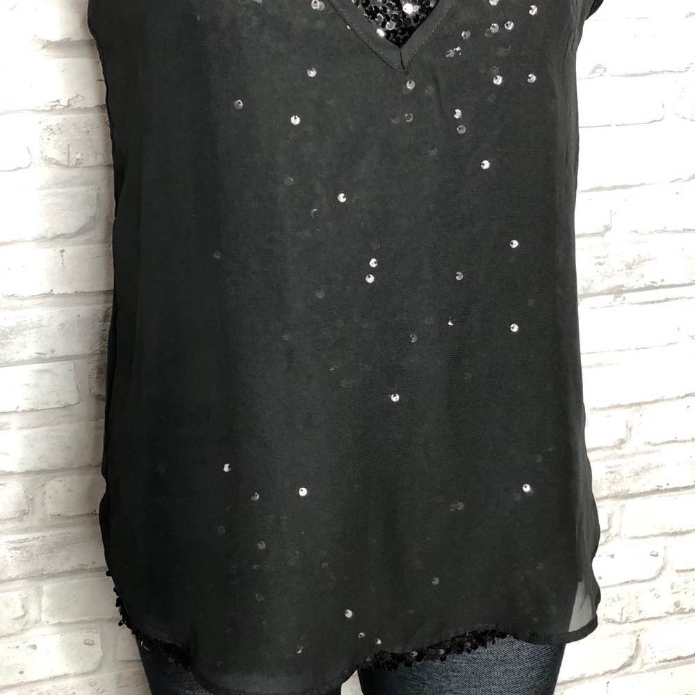 Cache Black Sequin Tank With Sheer Overlay Tank - image 3